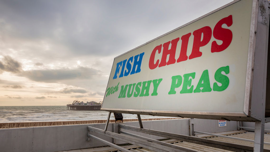 Phot of a sign advertising fish and chips