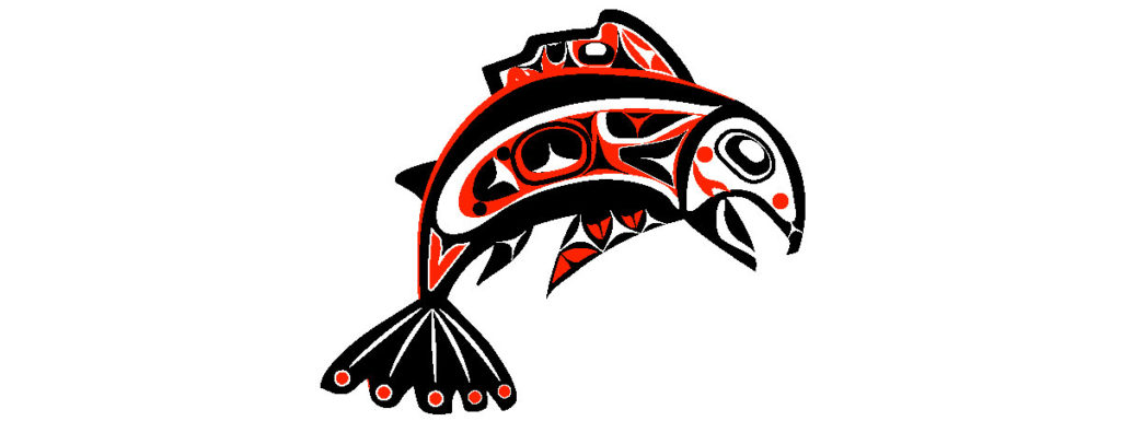 A pictograph of Salmon in the style of the indigenous people of the Pacific Northwest.