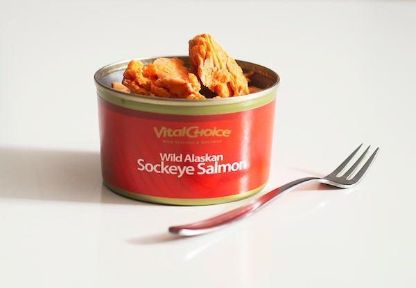 A photo of Vital Choice's canned Wild Alaskan Sockeye Salmon. 