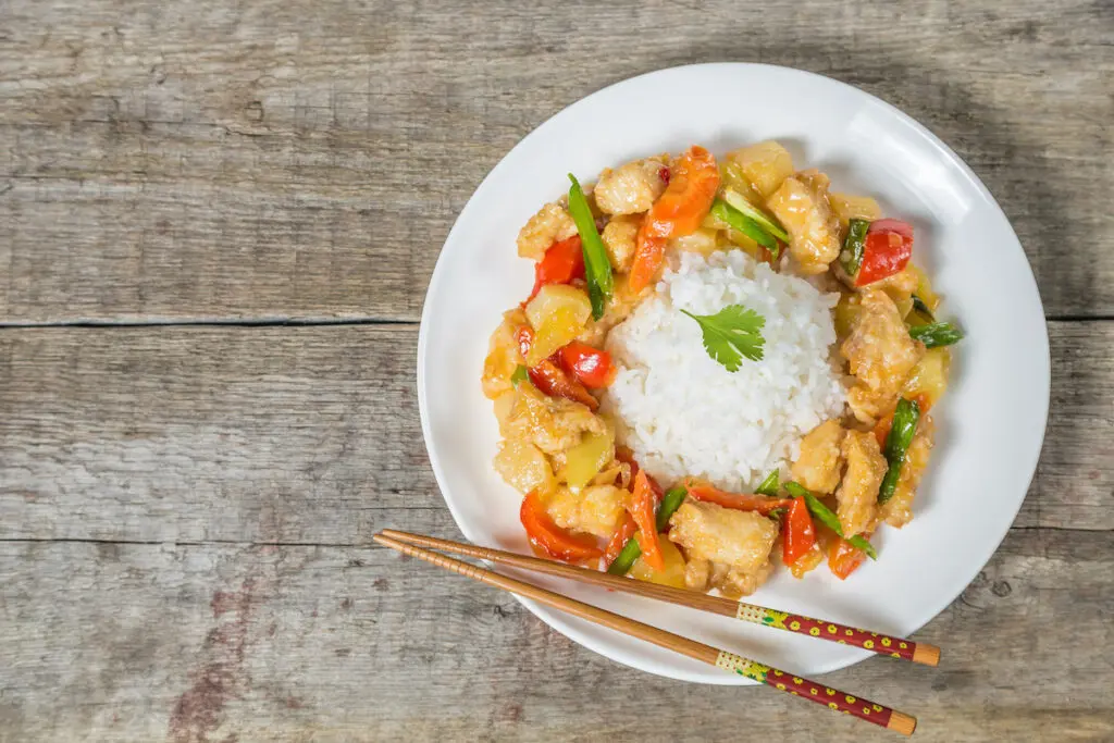 Sweet and sour fish with rice.