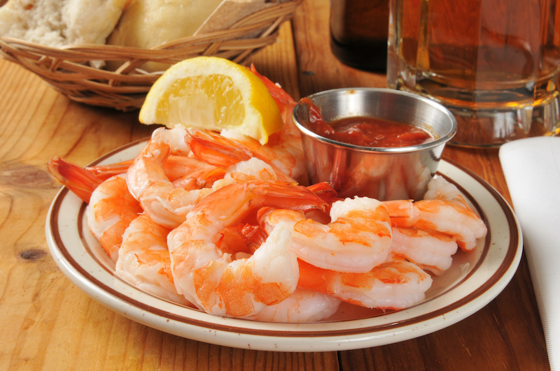 Plate of shrimp cocktail.