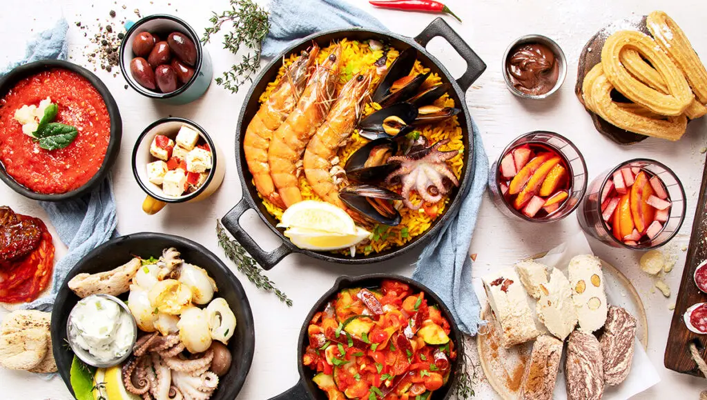 An assortment of Spanish seafood tapas.