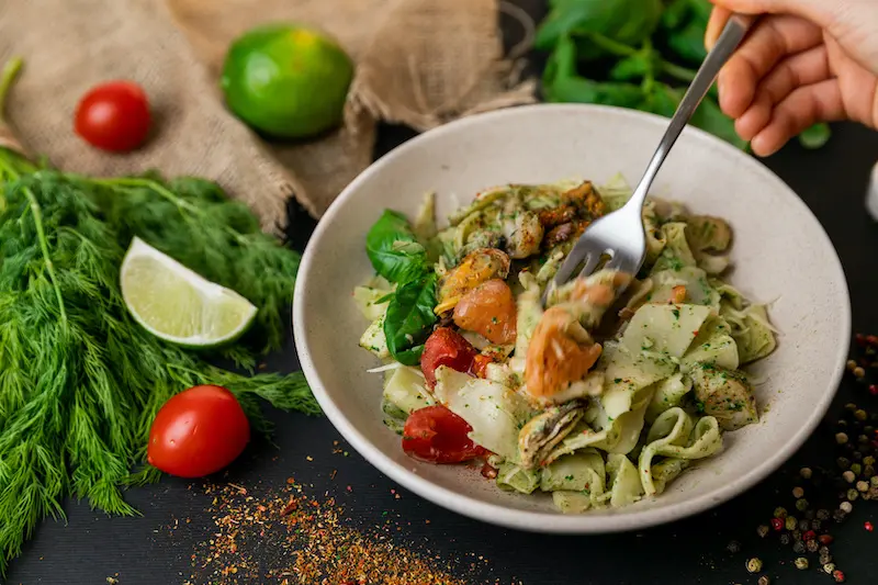 Mediterranean diet pesto salad.