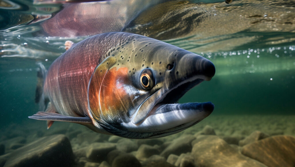 pink salmon underwater close up generated by ai