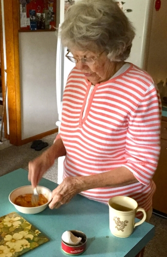 Salmon and eggs showing Ethel Davis making the dish