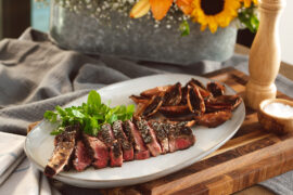 indoor grilling steak with shallots