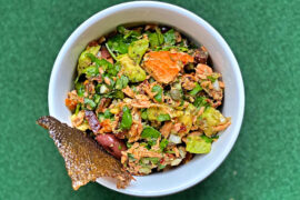 Salmon guacamole recipe in a bowl.