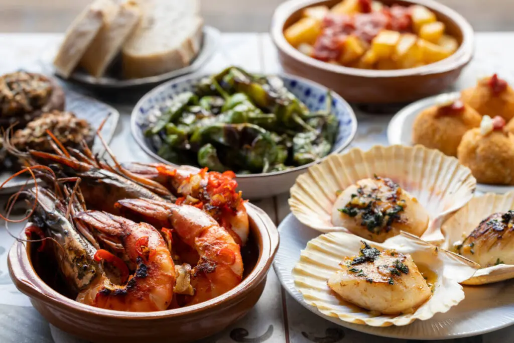 Traditional Spanish seafood tapas selection