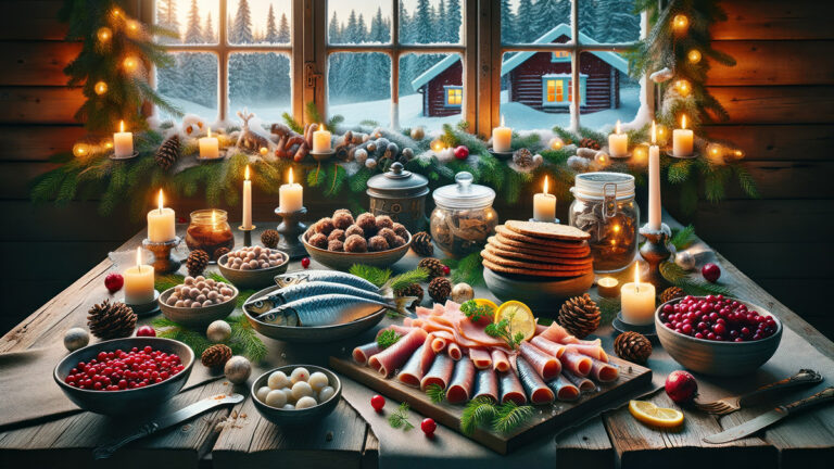 Swedish julbord, a traditional Christmas smorgasbord, showcasing