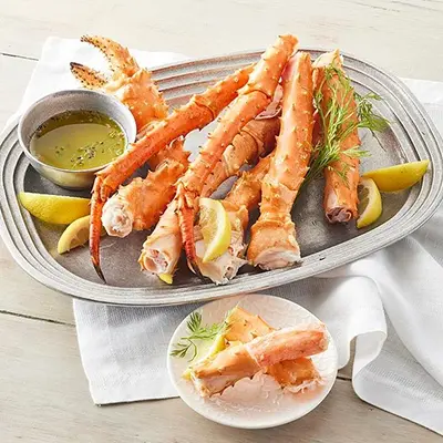Plate of Alaskan crab legs as a New Year's dinner idea.