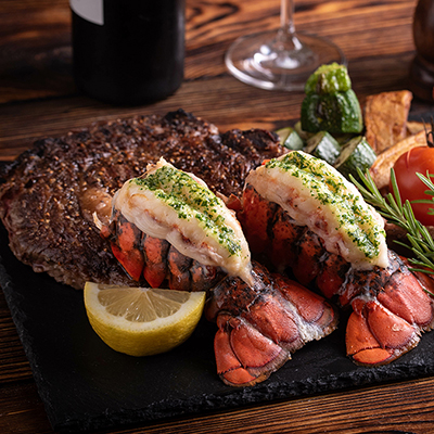 Surf and turf on a plate for a New Year's dinner idea.
