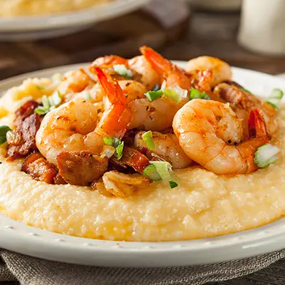 Recipes for lent with a bowl of shrimp and grits.