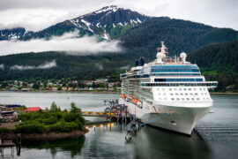 Holland America cruise ship at port in Juneau, Alaska