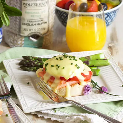 Easter fish recipes with a plate of smoked salmon eggs Benedict.